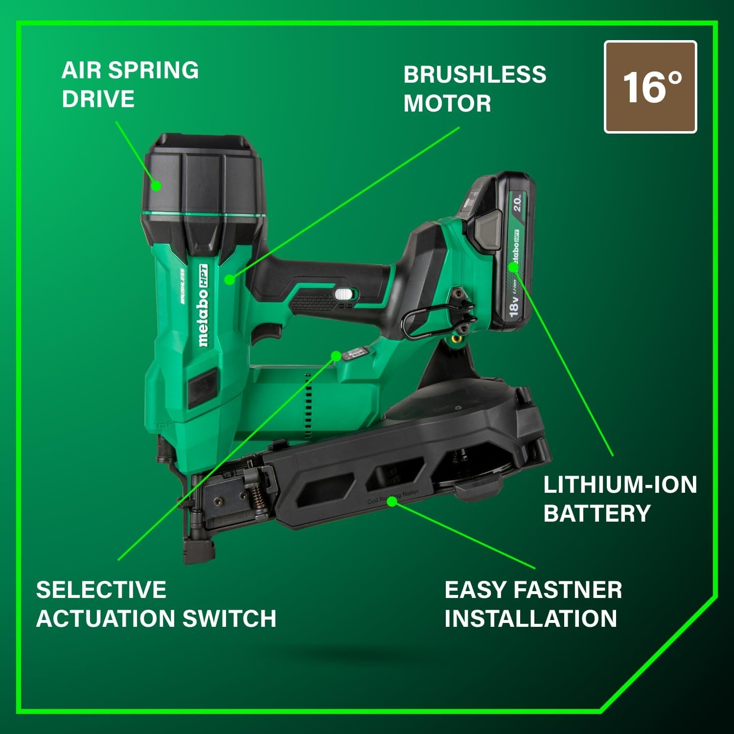 Bundle of Metabo HPT 18V MultiVolt™ Cordless Coil Roofing Nailer Kit, NV1845DA + Metabo HPT 18V/36V MultiVolt™ Battery | 2.5Ah / 5.0Ah | 380083M