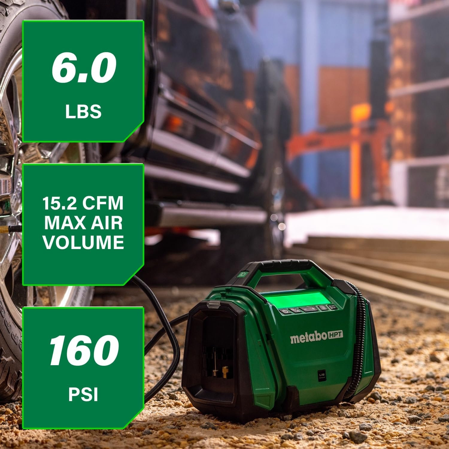 Metabo HPT 18V MultiVolt Cordless Dual Function Inflator, Portable Air Inflator with High Pressure and High Volume Modes, 160 PSI Max Pressure, LED Light, Tool Body Only, UP18DAQ4(18V Air Inflator Only (Tool Only))