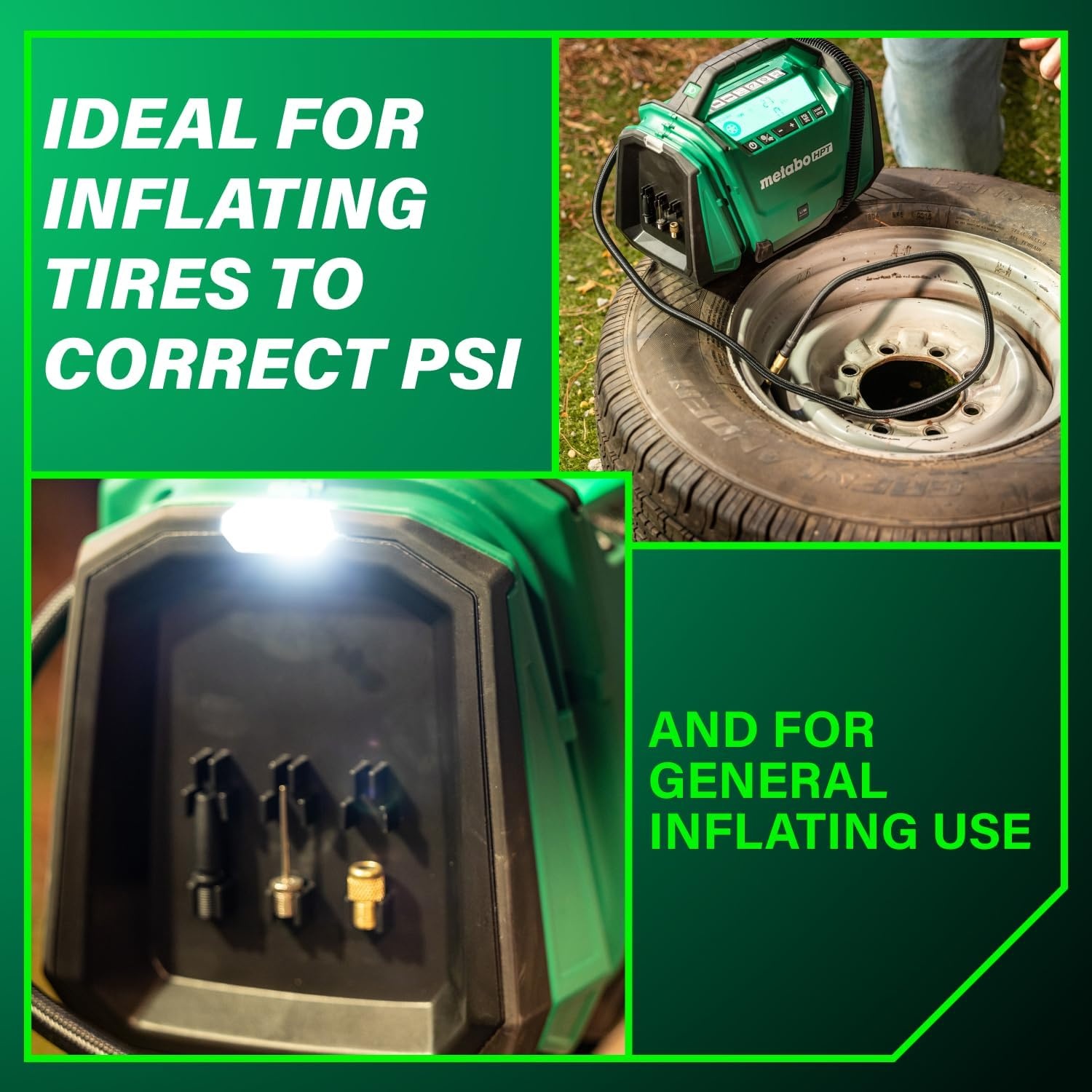 Metabo HPT 18V MultiVolt Cordless Dual Function Inflator, Portable Air Inflator with High Pressure and High Volume Modes, 160 PSI Max Pressure, LED Light, Tool Body Only, UP18DAQ4(18V Air Inflator Only (Tool Only))