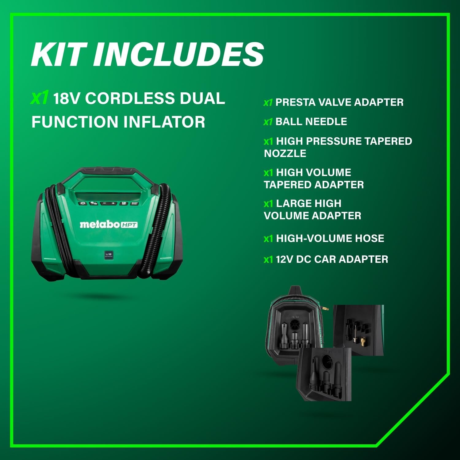 Metabo HPT 18V MultiVolt Cordless Dual Function Inflator, Portable Air Inflator with High Pressure and High Volume Modes, 160 PSI Max Pressure, LED Light, Tool Body Only, UP18DAQ4(18V Air Inflator Only (Tool Only))