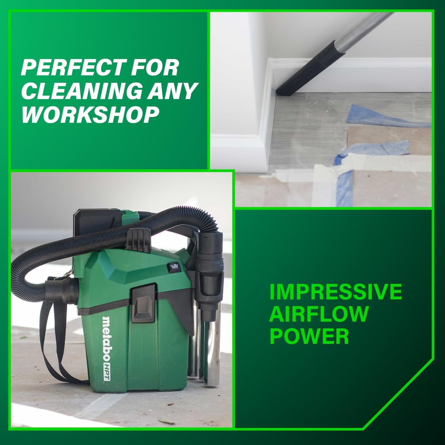Metabo HPT 18V Cordless Wet/Dry Vacuum, 1.6 Gallon HEPA Filter Vacuum, Powerful 74 CFM Airflow, 8 ft. of Stretchable Hose, Eco and Boost Modes, Lightweight Design, Tool Body Only, RP18DAQ4(RP18DAQ4 Only)